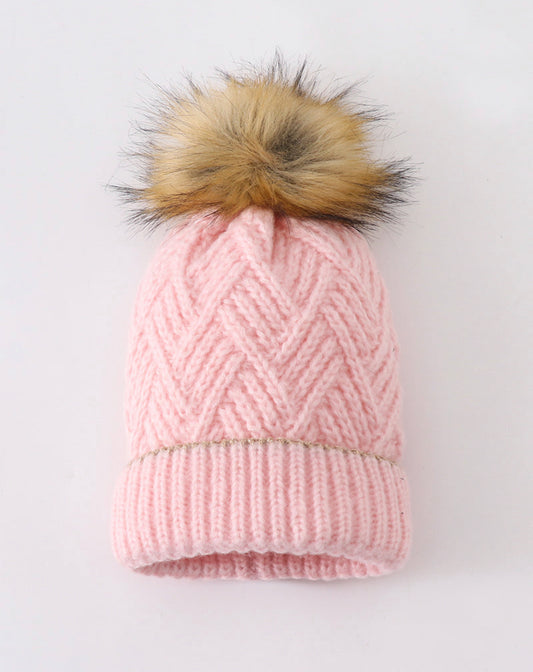 Pink Cross Cable Knit beanie