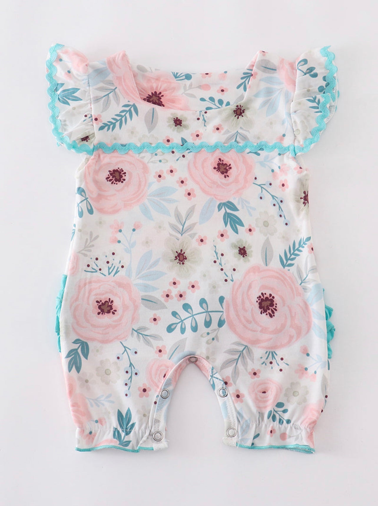 Blue pink floral baby romper