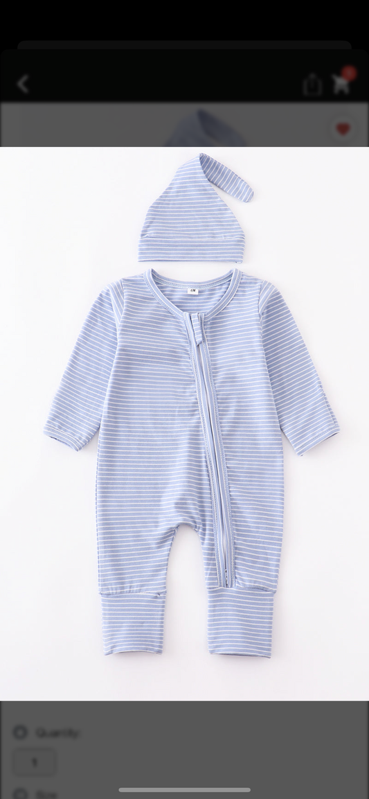 Sky blue stripe baby romper