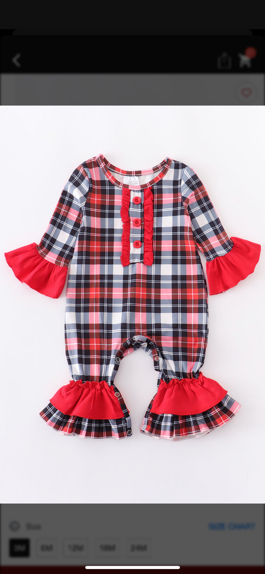 Red plaid ruffle romper