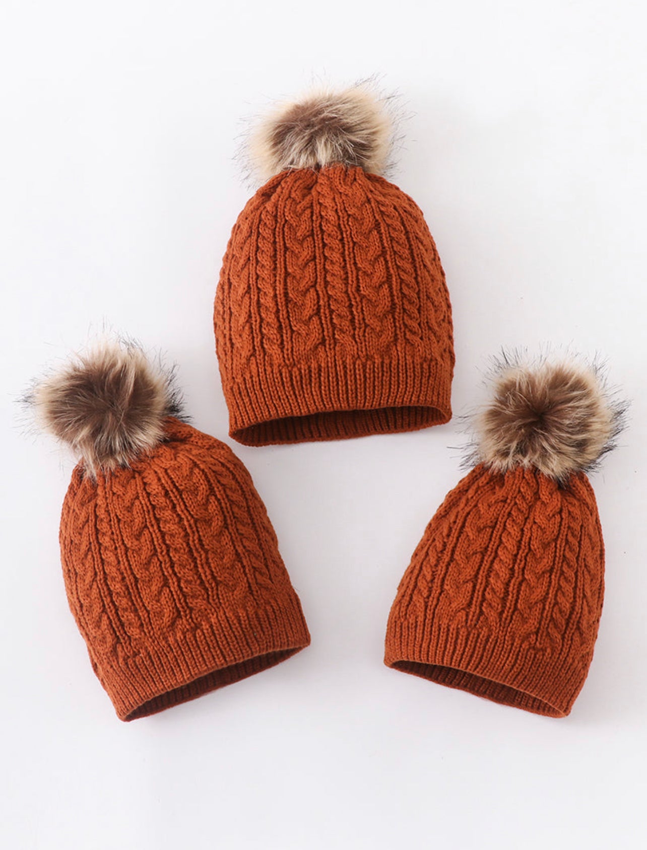 Rust Cable Knit Pom Pom beanie