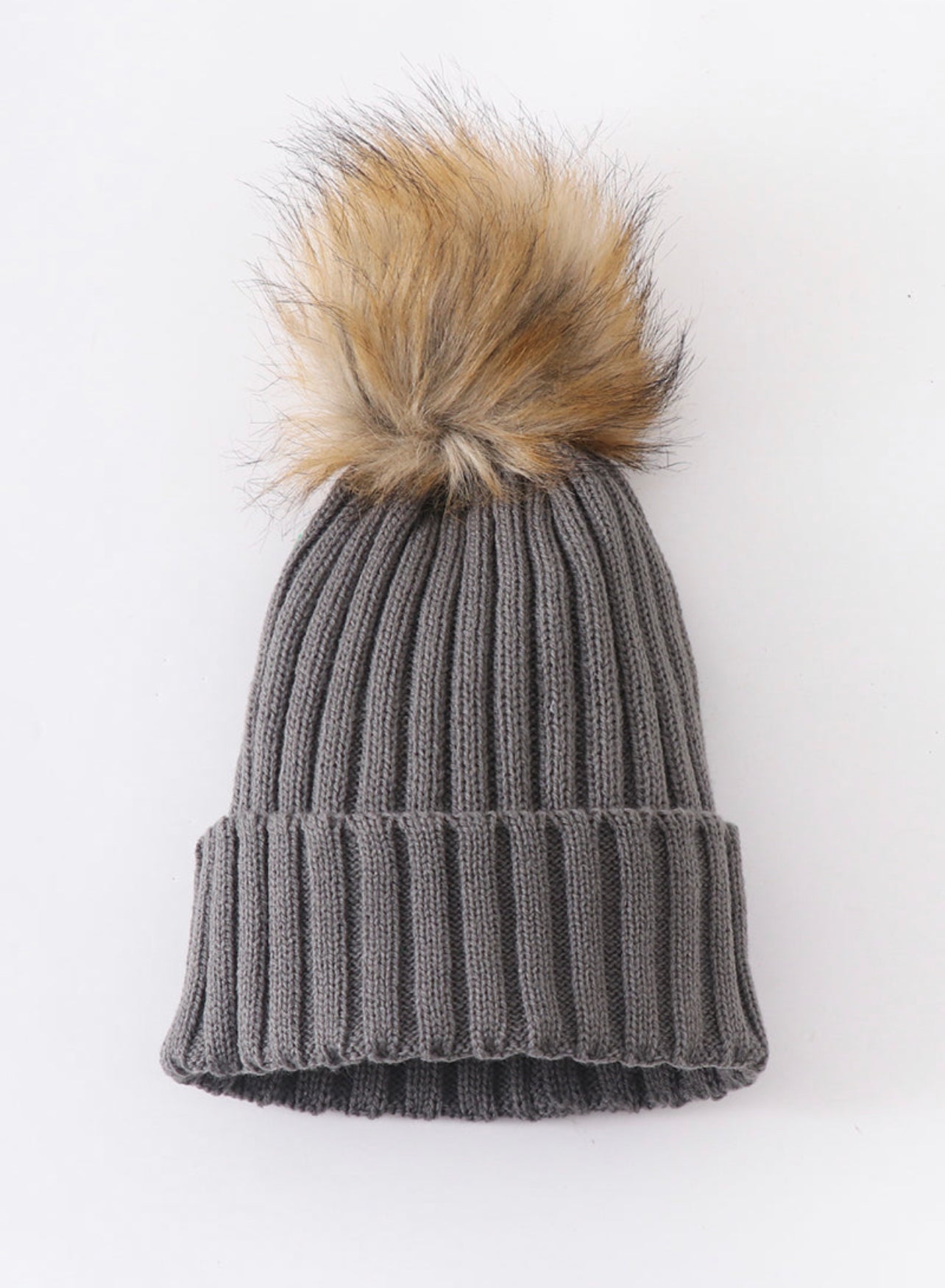 Grey Knit Pom Pom beanie